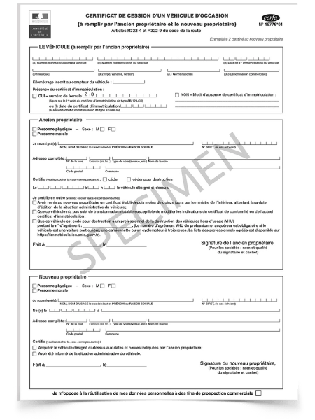Notice Certificat De Cession De V hicule PDF Cerfa 15776 02